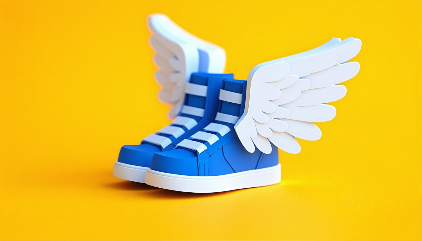 Blue shoes with white wings on yellow background-Jul-01-2025-02-19-32-1555-PM